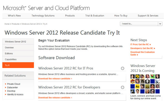 Download the Windows Server 2012 RC Trial Download the Windows Server 2012 RC Trial